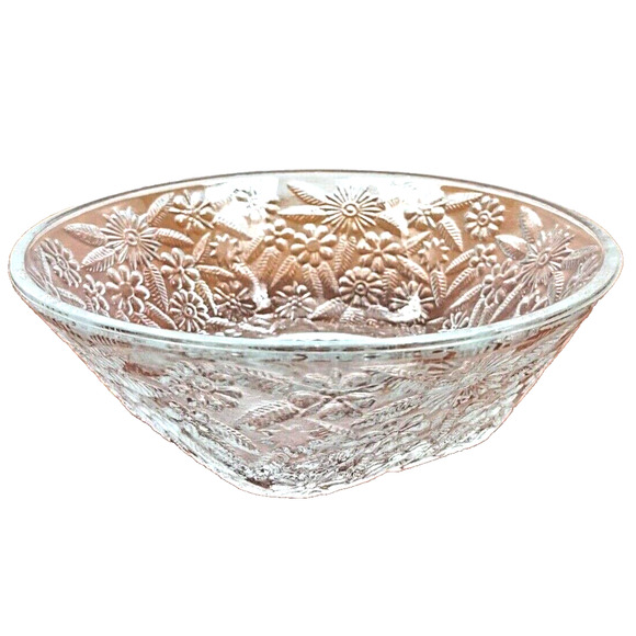 Vintage Indiana Glass PINEAPPLE & Floral Clear Salad Bowl 7½” Straight Rim 618 - Picture 6 of 6